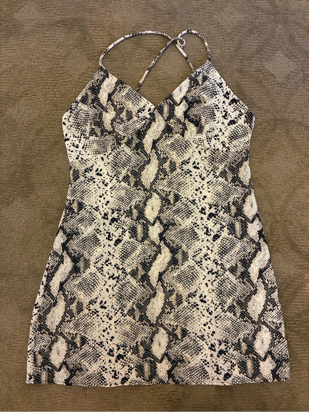 Kendall & Kylie Snake-Print Slip Dress in Black and Cream